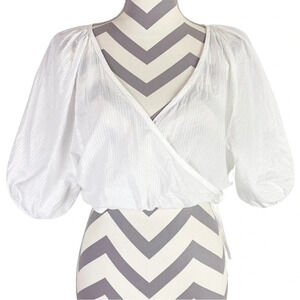 Arthur Apparel Wrap Crop Top Womens 6 / Small White Pin Striped Cropped Shirt